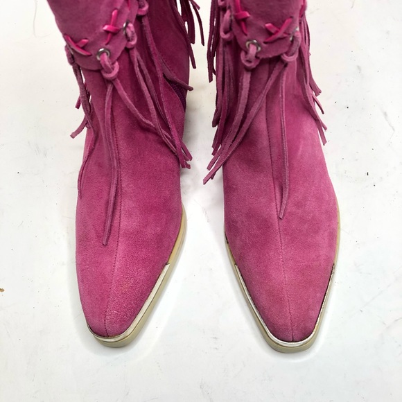 Oak Tree Farms | Hot Pink Suede Fringe Boots - Picture 4 of 7